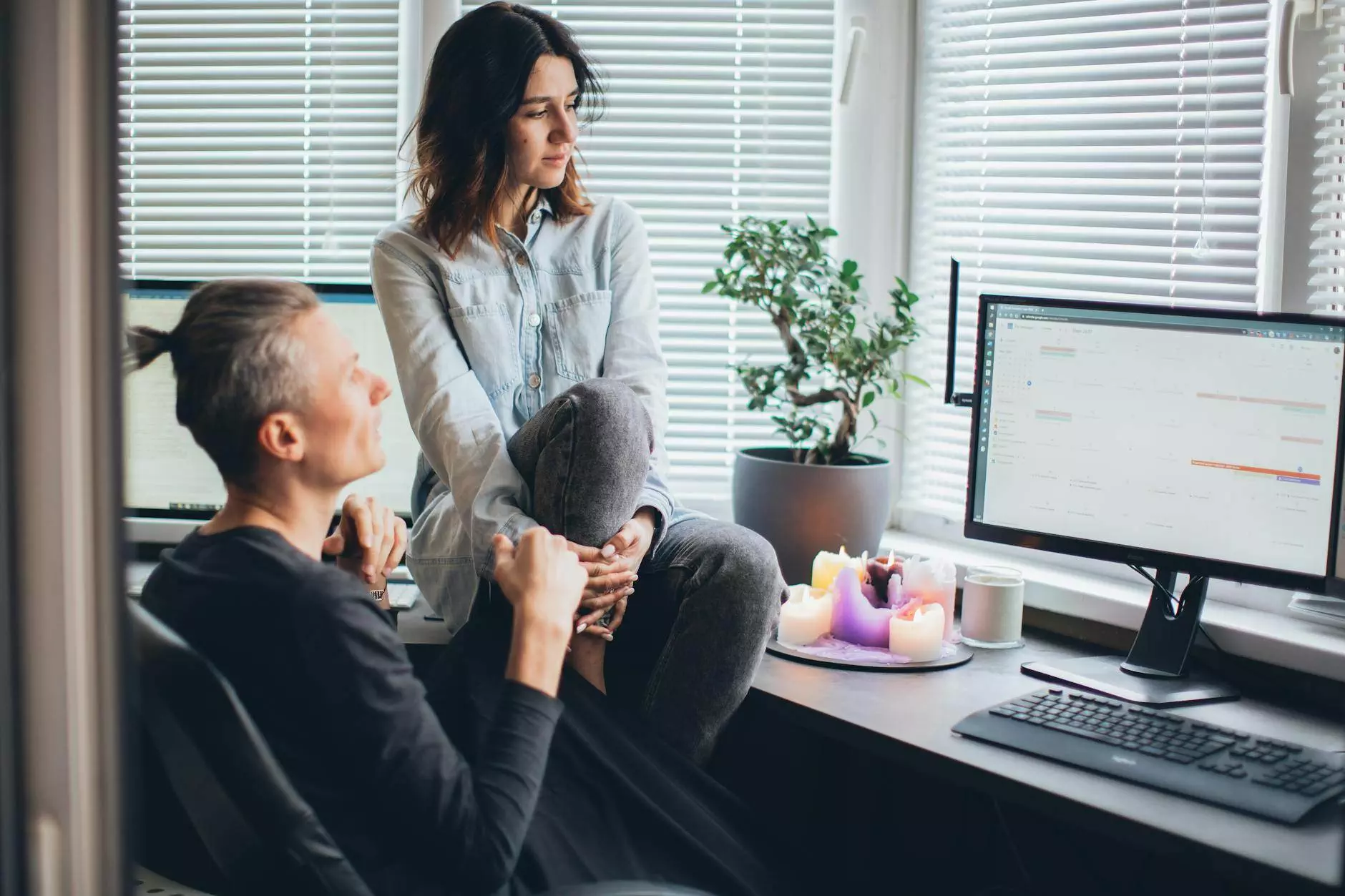 woman sitting on the desk